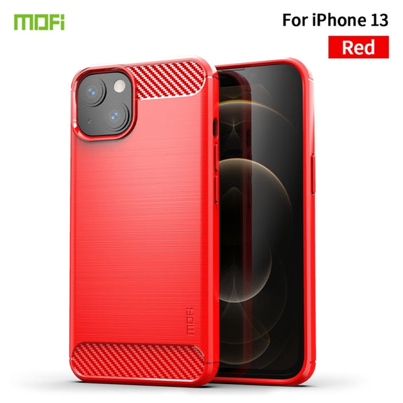 For iPhone 13 MOFI Gentleness Series Brushed Texture Carbon Fiber Soft TPU Case (Red)