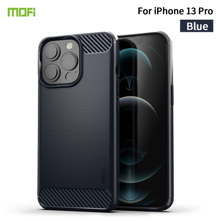For iPhone 13 Pro MOFI Gentleness Series Brushed Texture Carbon Fiber Soft TPU Case  (Blue)