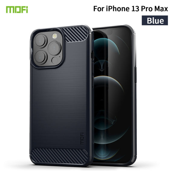 For iPhone 13 Pro Max MOFI Gentleness Series Brushed Texture Carbon Fiber Soft TPU Case  (Blue)