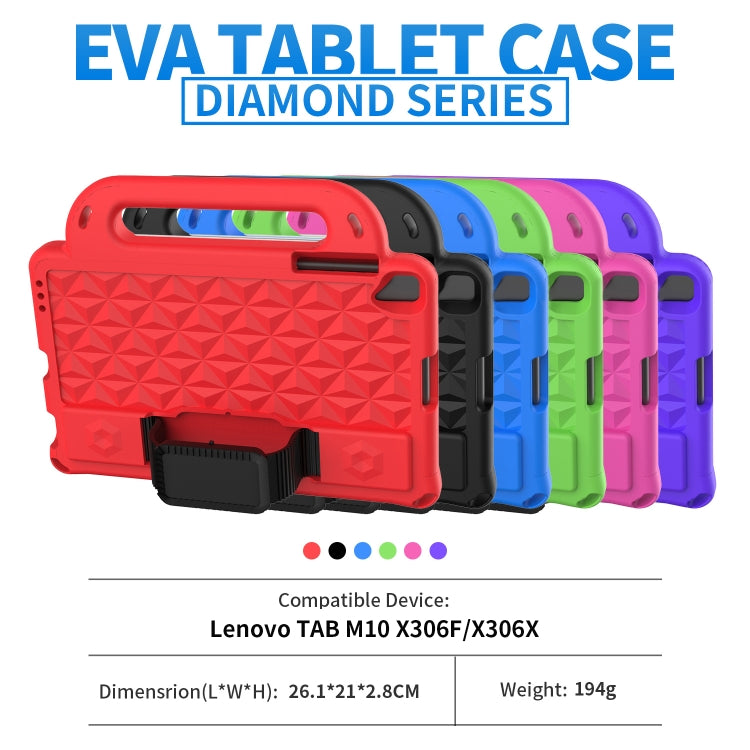 For Lenovo M10 X306X / X306F Diamond Series EVA Anti-Fall Shockproof Sleeve Protective Shell Case with Holder & Strap(Black)