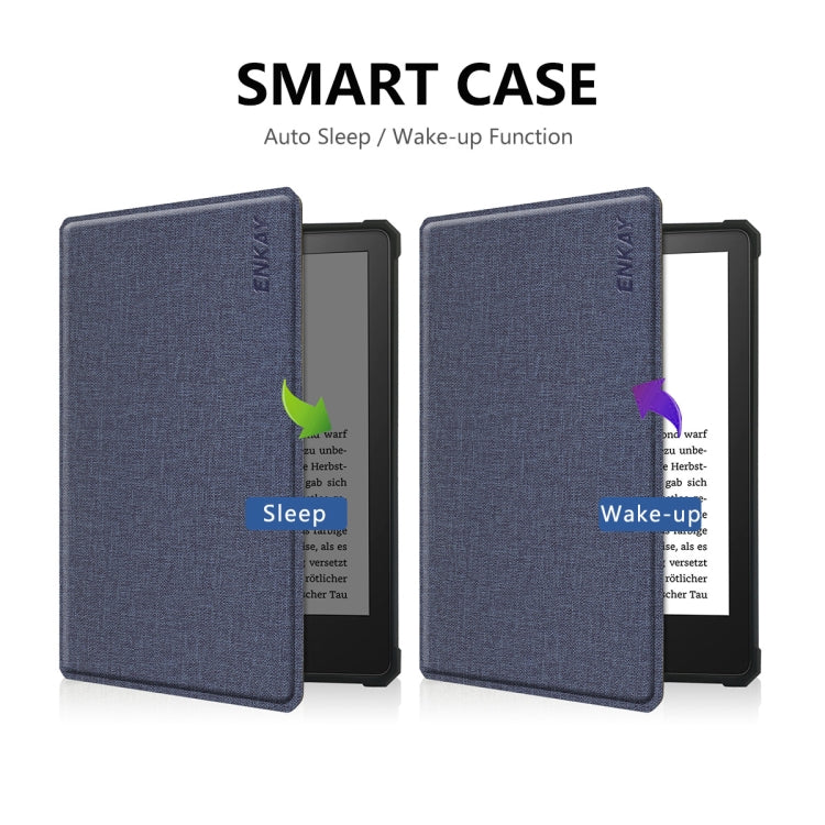 For Amazon Kindle Paperwhite 5 2021 ENKAY Solid Color Denim Texture Horizontal Flip Leather Tablet Case with Sleep / Wake-up Function(Dark Blue)