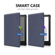 For Amazon Kindle Paperwhite 5 2021 ENKAY Solid Color Denim Texture Horizontal Flip Leather Tablet Case with Sleep / Wake-up Function(Dark Blue)