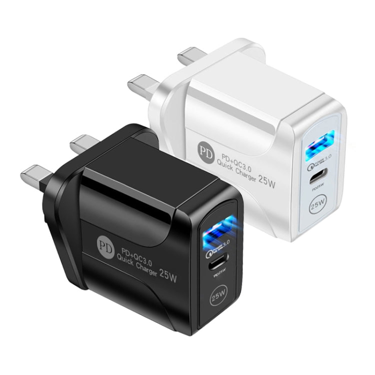 PD25W USB-C / Type-C + QC3.0 USB Dual Ports Fast Charger, UK Plug(Black)