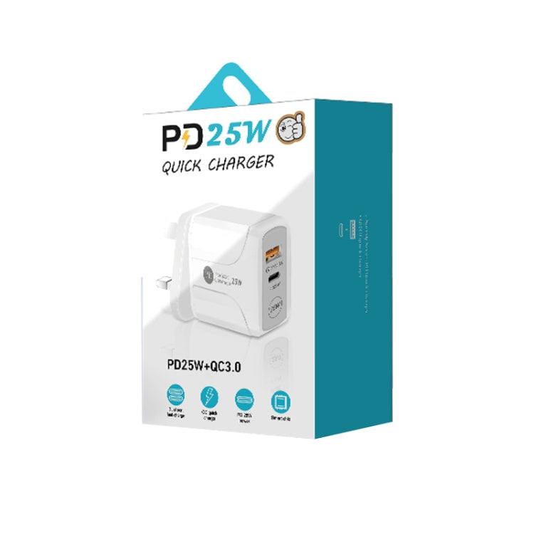 PD25W USB-C / Type-C + QC3.0 USB Dual Ports Fast Charger, UK Plug(Black)