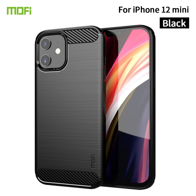For iPhone 12 mini MOF Gentleness Series Brushed Texture Carbon Fiber Soft TPU Case (Black)