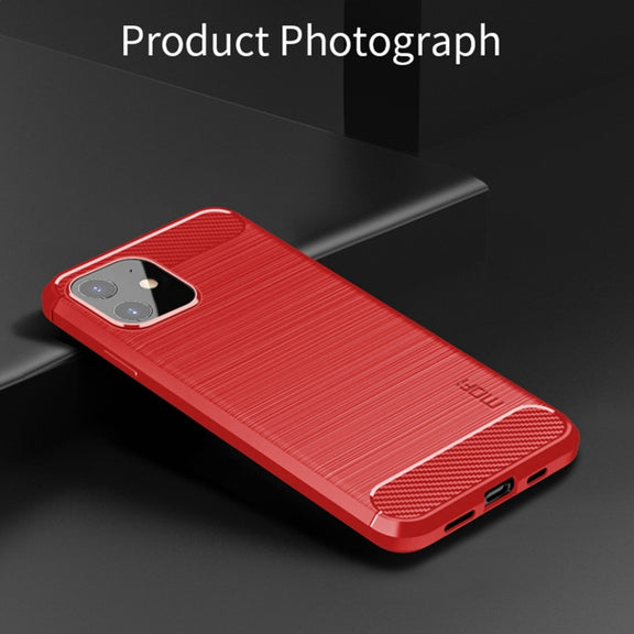 For iPhone 12 mini MOF Gentleness Series Brushed Texture Carbon Fiber Soft TPU Case (Red)