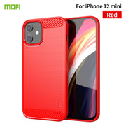 For iPhone 12 mini MOF Gentleness Series Brushed Texture Carbon Fiber Soft TPU Case (Red)
