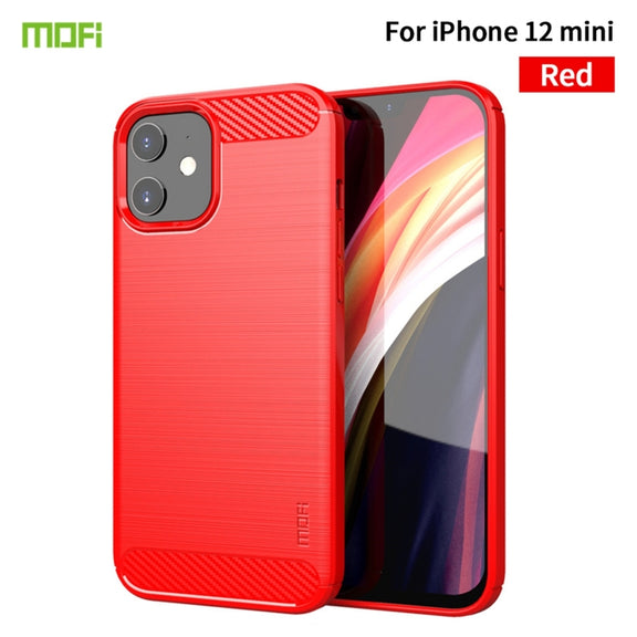 For iPhone 12 mini MOF Gentleness Series Brushed Texture Carbon Fiber Soft TPU Case (Red)