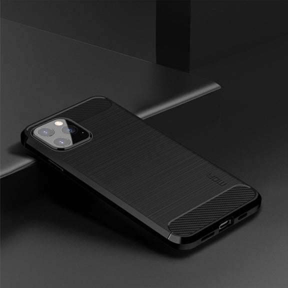 For iPhone 12 Pro Max MOF Gentleness Series Brushed Texture Carbon Fiber Soft TPU Case(Black)