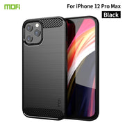 For iPhone 12 Pro Max MOF Gentleness Series Brushed Texture Carbon Fiber Soft TPU Case(Black)