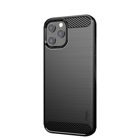 For iPhone 12 Pro Max MOF Gentleness Series Brushed Texture Carbon Fiber Soft TPU Case(Black)