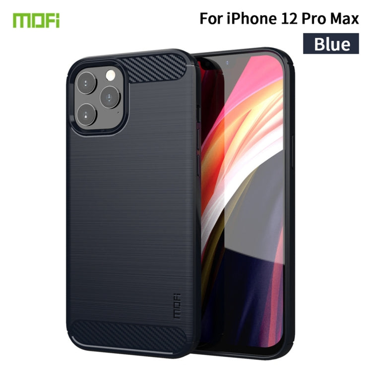 For iPhone 12 Pro Max MOF Gentleness Series Brushed Texture Carbon Fiber Soft TPU Case(Blue)