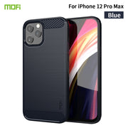 For iPhone 12 Pro Max MOF Gentleness Series Brushed Texture Carbon Fiber Soft TPU Case(Blue)