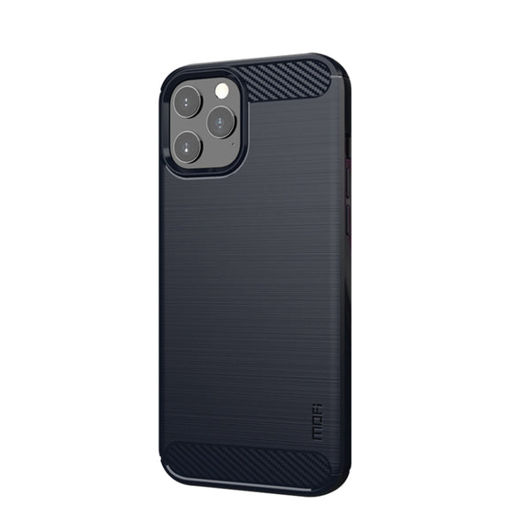 For iPhone 12 Pro Max MOF Gentleness Series Brushed Texture Carbon Fiber Soft TPU Case(Blue)