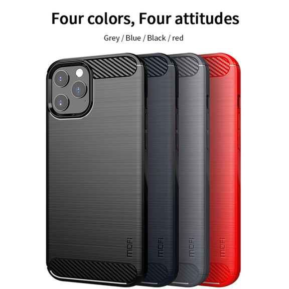 For iPhone 12 Pro Max MOF Gentleness Series Brushed Texture Carbon Fiber Soft TPU Case(Blue)