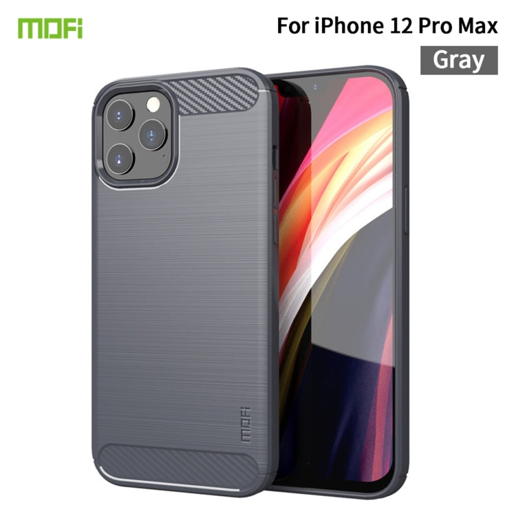 For iPhone 12 Pro Max MOF Gentleness Series Brushed Texture Carbon Fiber Soft TPU Case(Gray)