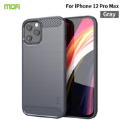 For iPhone 12 Pro Max MOF Gentleness Series Brushed Texture Carbon Fiber Soft TPU Case(Gray)