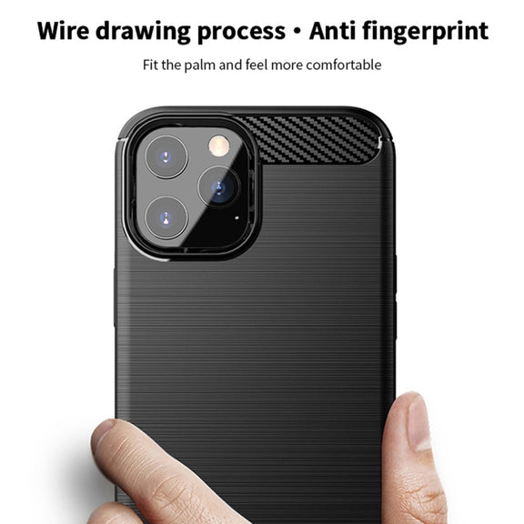For iPhone 12 Pro Max MOF Gentleness Series Brushed Texture Carbon Fiber Soft TPU Case(Gray)