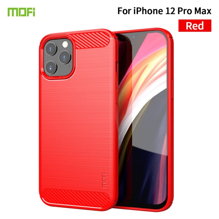 For iPhone 12 Pro Max MOF Gentleness Series Brushed Texture Carbon Fiber Soft TPU Case(Red)