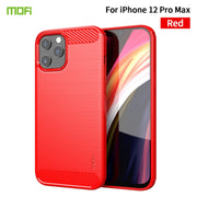 For iPhone 12 Pro Max MOF Gentleness Series Brushed Texture Carbon Fiber Soft TPU Case(Red)