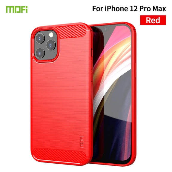 For iPhone 12 Pro Max MOF Gentleness Series Brushed Texture Carbon Fiber Soft TPU Case(Red)