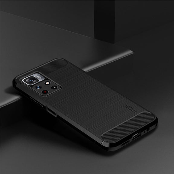 For Xiaomi Redmi Note11 / Poco M4 Pro 5G MOFI Gentleness Series Brushed Texture Carbon Fiber Soft TPU Phone Case(Black)