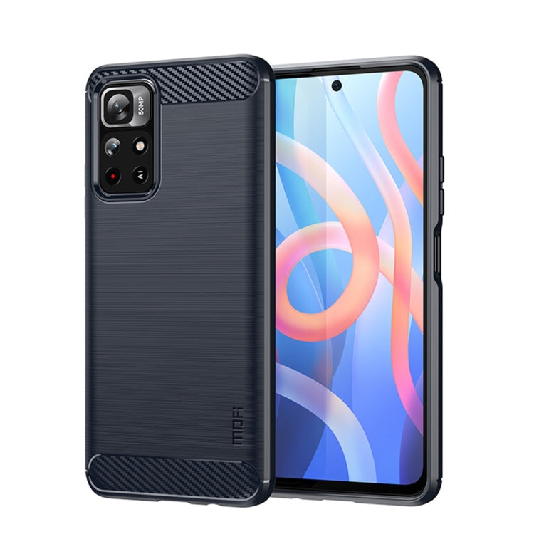 For Xiaomi Redmi Note11 / Poco M4 Pro 5G MOFI Gentleness Series Brushed Texture Carbon Fiber Soft TPU Phone Case(Blue)