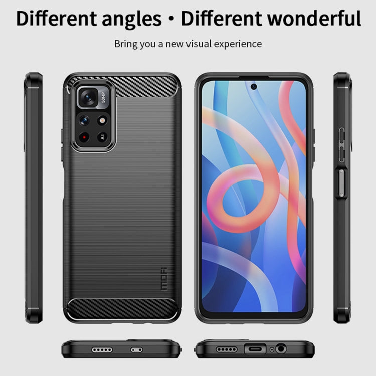 For Xiaomi Redmi Note11 / Poco M4 Pro 5G MOFI Gentleness Series Brushed Texture Carbon Fiber Soft TPU Phone Case(Blue)