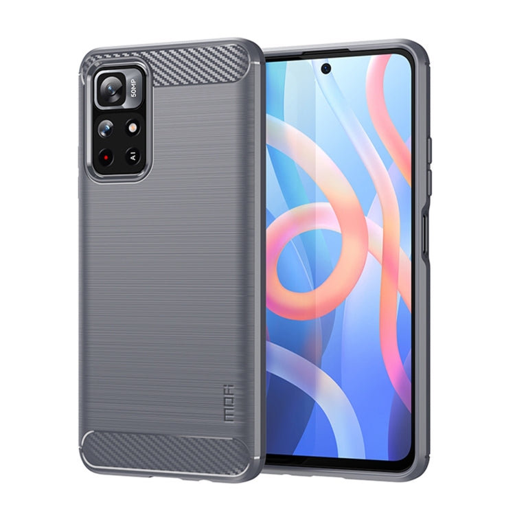 For Xiaomi Redmi Note11 / Poco M4 Pro 5G MOFI Gentleness Series Brushed Texture Carbon Fiber Soft TPU Phone Case(Gray)