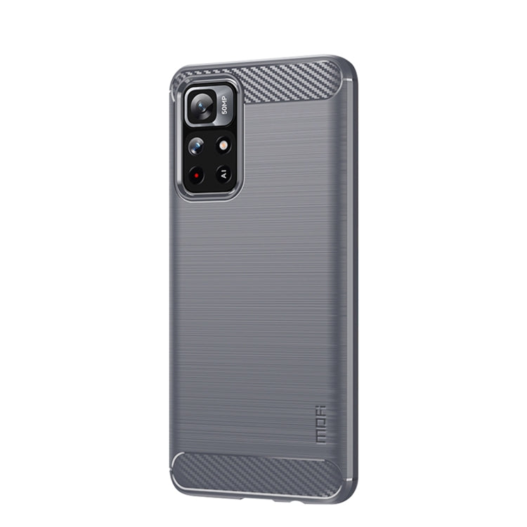 For Xiaomi Redmi Note11 / Poco M4 Pro 5G MOFI Gentleness Series Brushed Texture Carbon Fiber Soft TPU Phone Case(Gray)