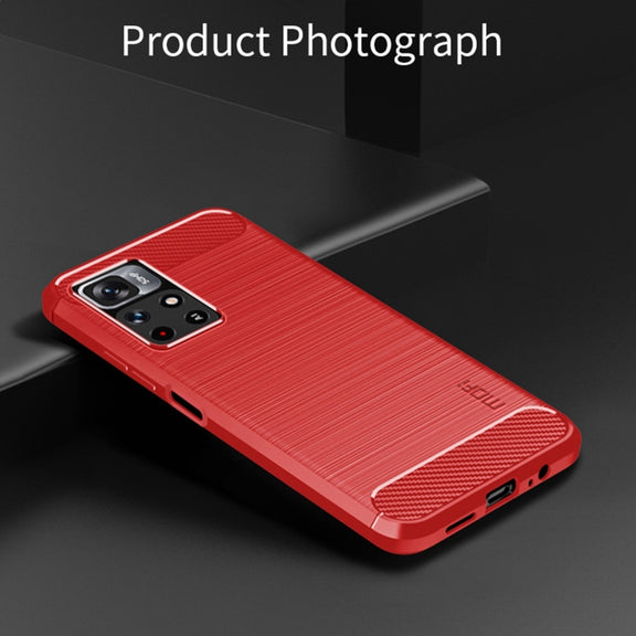 For Xiaomi Redmi Note11 / Poco M4 Pro 5G MOFI Gentleness Series Brushed Texture Carbon Fiber Soft TPU Phone Case(Red)