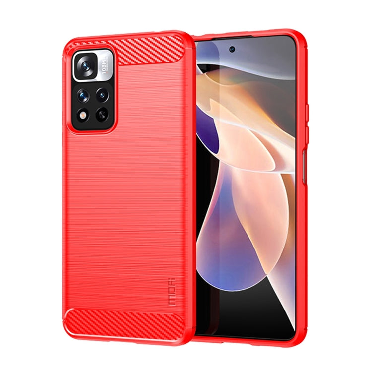 For Xiaomi Redmi Note11 Pro / Note 11 Pro+ MOFI Gentleness Series Brushed Texture Carbon Fiber Soft TPU Phone Case(Red)
