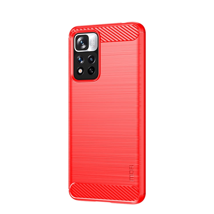For Xiaomi Redmi Note11 Pro / Note 11 Pro+ MOFI Gentleness Series Brushed Texture Carbon Fiber Soft TPU Phone Case(Red)