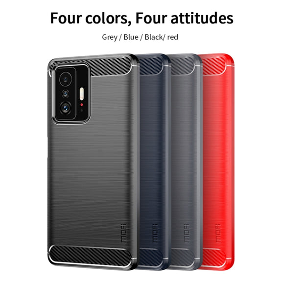For Xiaomi Mi 11T / 11T Pro MOFI Gentleness Series Brushed Texture Carbon Fiber Soft TPU Phone Case(Blue)