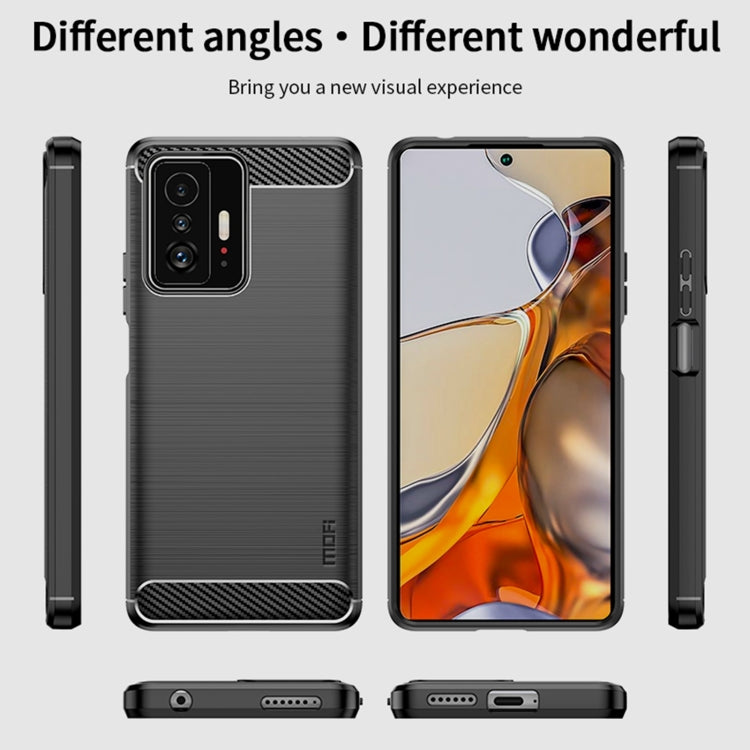 For Xiaomi Mi 11T / 11T Pro MOFI Gentleness Series Brushed Texture Carbon Fiber Soft TPU Phone Case(Blue)