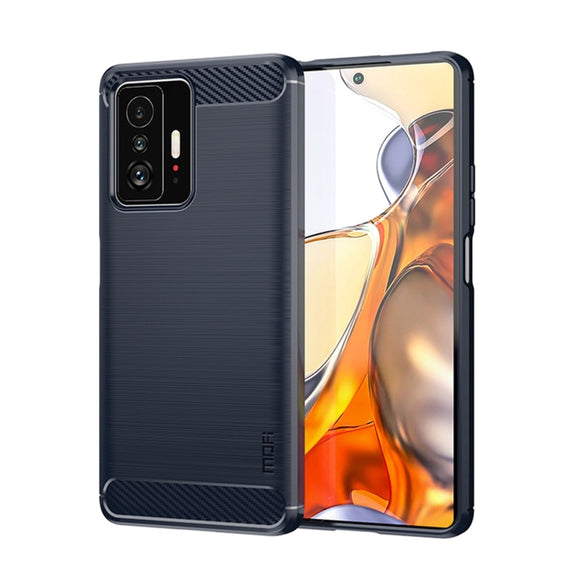 For Xiaomi Mi 11T / 11T Pro MOFI Gentleness Series Brushed Texture Carbon Fiber Soft TPU Phone Case(Blue)