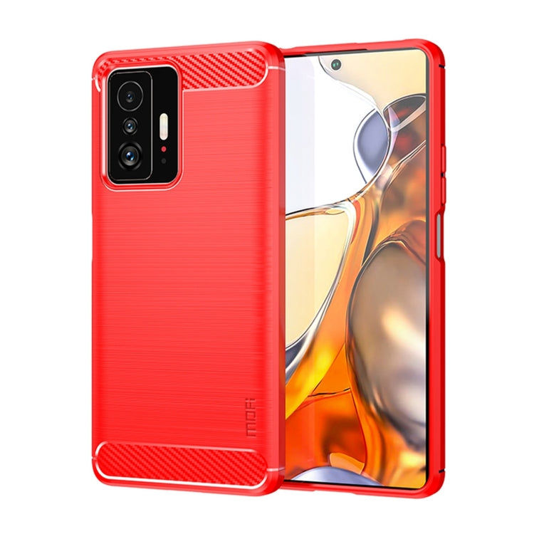 For Xiaomi Mi 11T / 11T Pro MOFI Gentleness Series Brushed Texture Carbon Fiber Soft TPU Phone Case(Red)