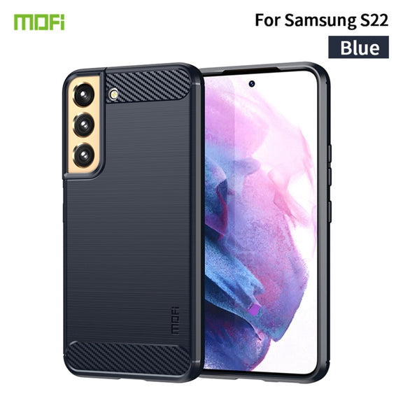 For Samsung Galaxy S22 5G MOFI Gentleness Series Brushed Texture Carbon Fiber Soft TPU Case(Blue)