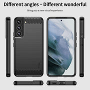 For Samsung Galaxy S22 5G MOFI Gentleness Series Brushed Texture Carbon Fiber Soft TPU Case(Blue)