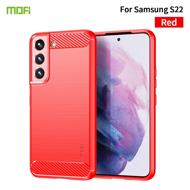 For Samsung Galaxy S22 5G MOFI Gentleness Series Brushed Texture Carbon Fiber Soft TPU Case(Red)