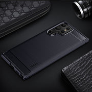 For Samsung Galaxy S22 Ultra 5G MOFI Gentleness Series Brushed Texture Carbon Fiber Soft TPU Case(Blue)