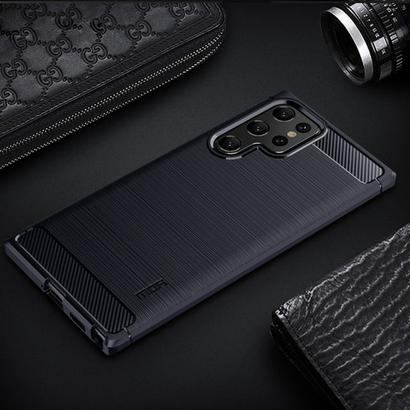 For Samsung Galaxy S22 Ultra 5G MOFI Gentleness Series Brushed Texture Carbon Fiber Soft TPU Case(Blue)