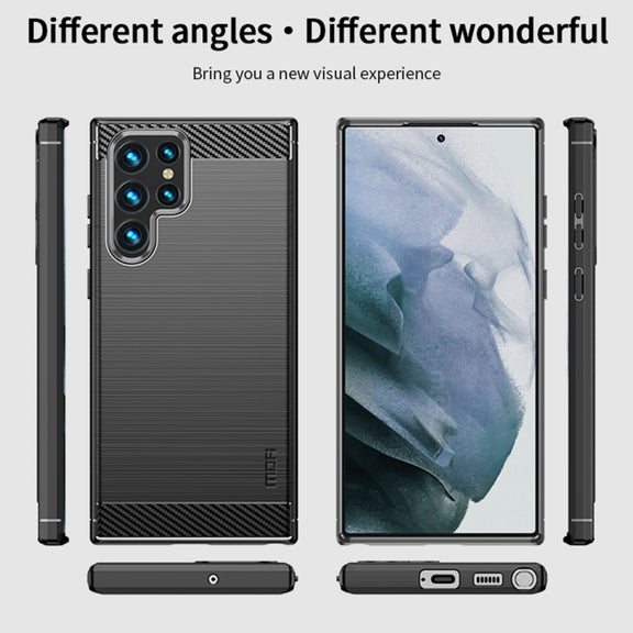 For Samsung Galaxy S22 Ultra 5G MOFI Gentleness Series Brushed Texture Carbon Fiber Soft TPU Case(Blue)