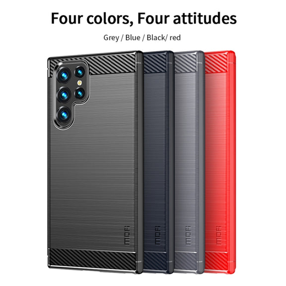 For Samsung Galaxy S22 Ultra 5G MOFI Gentleness Series Brushed Texture Carbon Fiber Soft TPU Case(Blue)