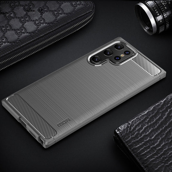 For Samsung Galaxy S22 Ultra 5G MOFI Gentleness Series Brushed Texture Carbon Fiber Soft TPU Case(Gray)