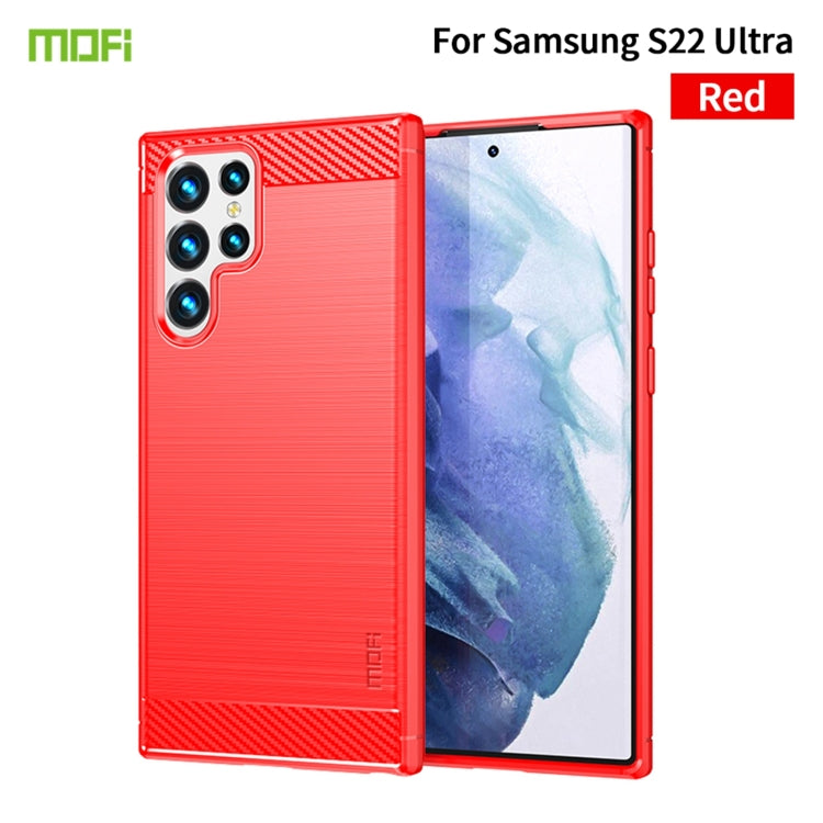 For Samsung Galaxy S22 Ultra 5G MOFI Gentleness Series Brushed Texture Carbon Fiber Soft TPU Case(Red)