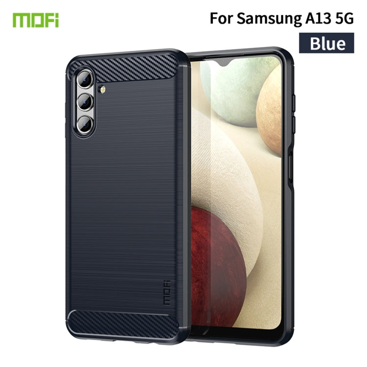 For Samsung Galaxy A13 5G MOFI Gentleness Series Brushed Texture Carbon Fiber Soft TPU Case(Blue)