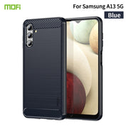 For Samsung Galaxy A13 5G MOFI Gentleness Series Brushed Texture Carbon Fiber Soft TPU Case(Blue)