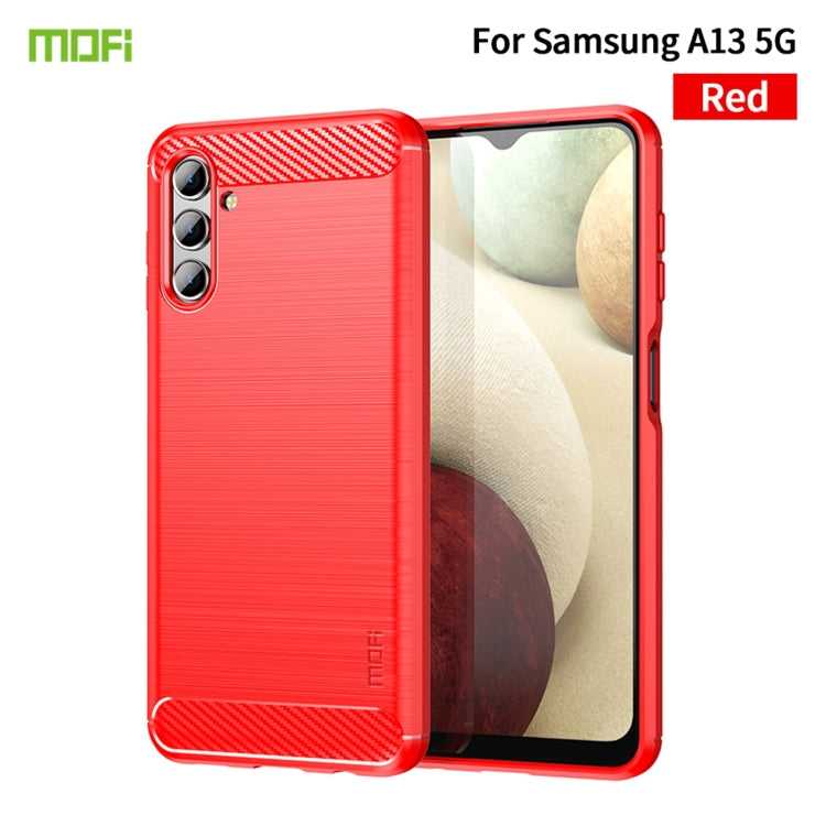 For Samsung Galaxy A13 5G MOFI Gentleness Series Brushed Texture Carbon Fiber Soft TPU Case(Red)
