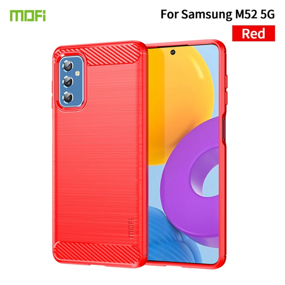 For Samsung Galaxy M52 5G MOFI Gentleness Series Brushed Texture Carbon Fiber Soft TPU Case(Red)